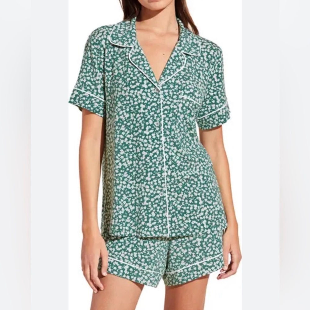 Eberjey Gisele Green and White Floral Short Pajama Set